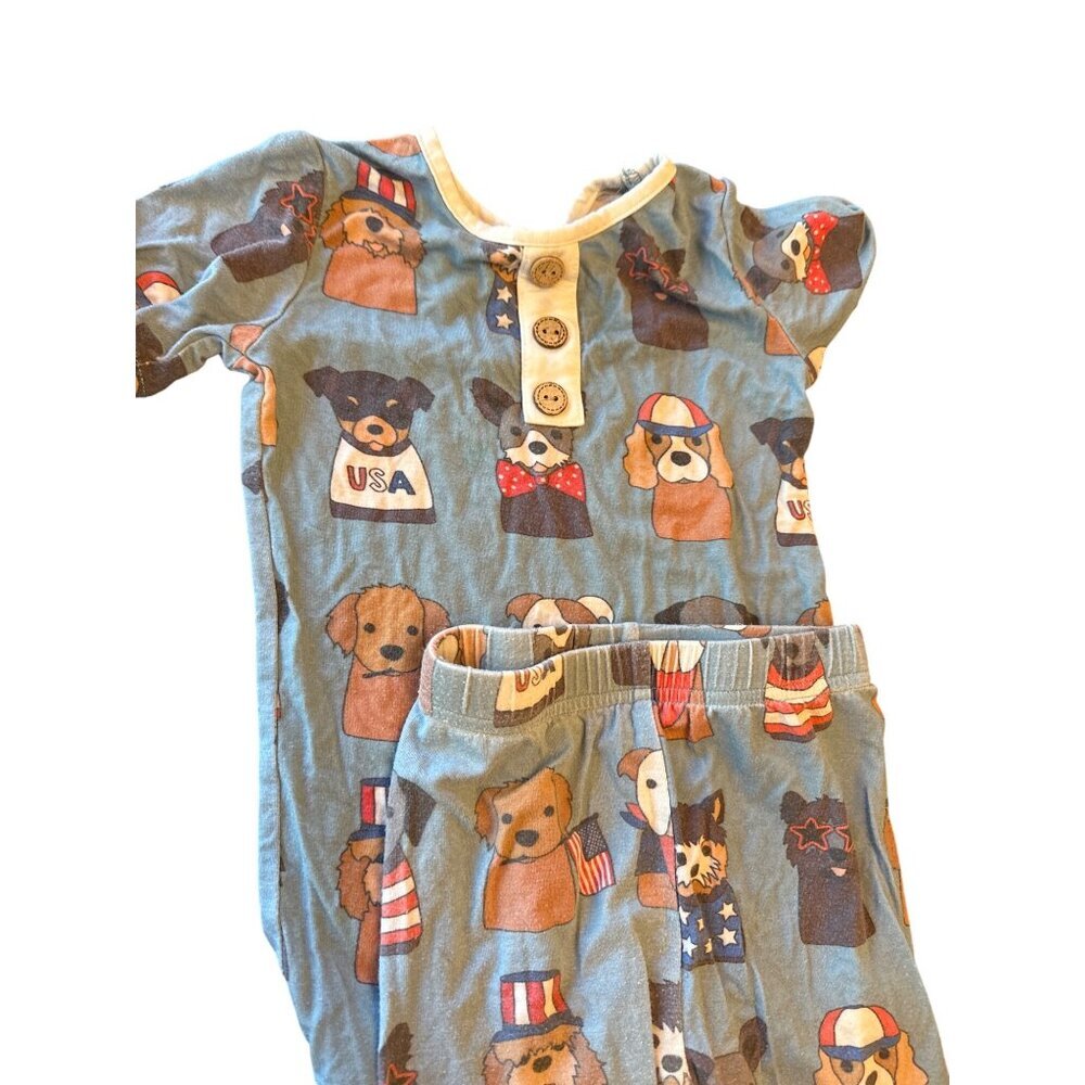 Made By Molly 2T Toddler Pajama Set Patriotic Dogs & Dinosaur Patterns Viscose - Picture 3 of 7
